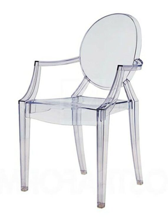 CH-011 | CLEAR ACRYLIC ROUND BACK CHAIR WITH ARMS