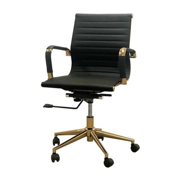 OF-038 |  BLACK MEETING CHAIR GOLD FRAME R/B ON CASTERS