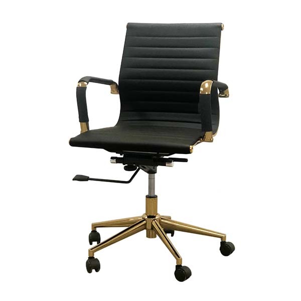 OF-038 | BLACK MEETING CHAIR GOLD FRAME R/B ON CASTERS