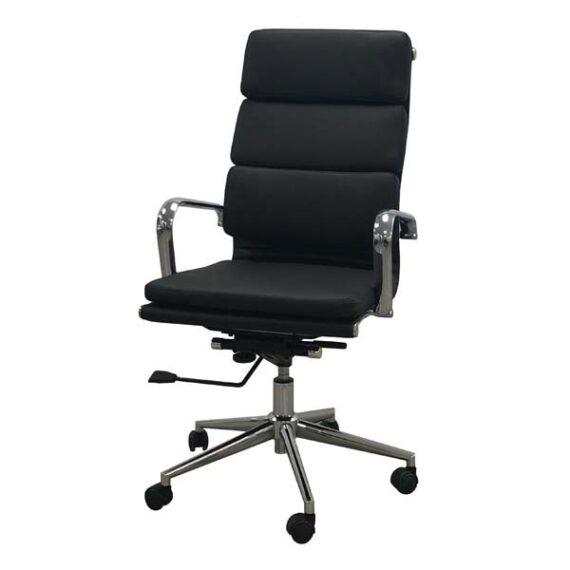 OF-010 | BLACK HIGHBACK LEATHER MEETING CHAIR ON CASTERS