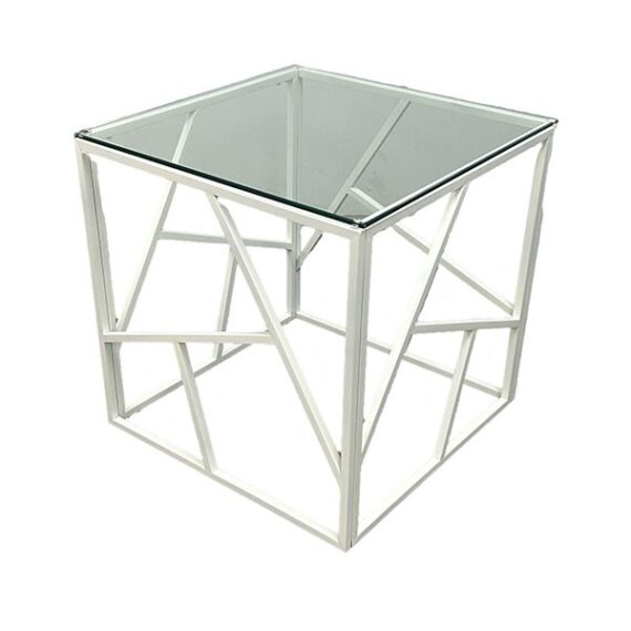 ET-056 | CC END TABLE WHITE FRAME WITH CLEAR GLASS TOP