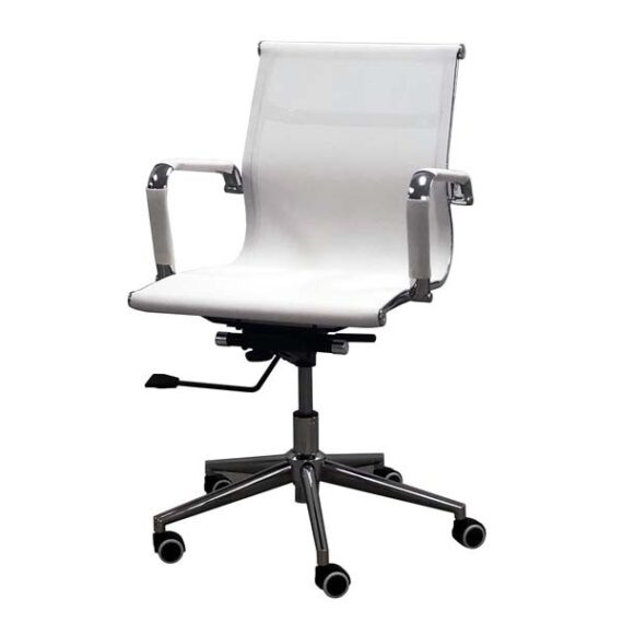 OF-032 | WHITE MESH BACK MEETING CHAIR CHROME FRAME ON CASTERS