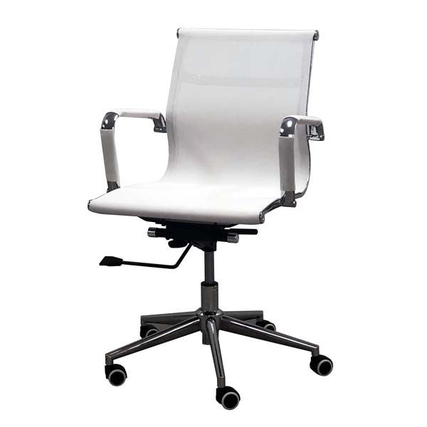 OF-032 | WHITE MESH BACK MEETING CHAIR CHROME FRAME ON CASTERS