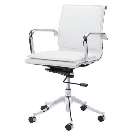 OF-040 | WHITE LEATHER MEETING CHAIR ON CASTERS