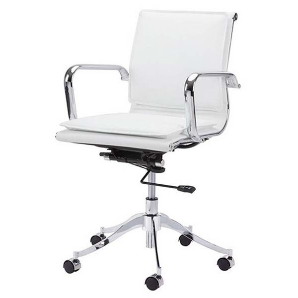OF-040 | WHITE LEATHER MEETING CHAIR ON CASTERS