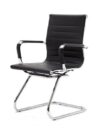 OF-013 | BLACK LEATHER MEETING CHAIR RIPPLEBACK SLED BASE