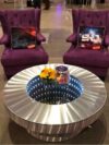 CT-039 | ROUND BRUSHED INFINITI COFFEE TABLE CLEAR GLASS TOP