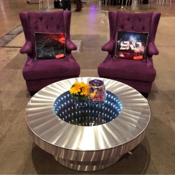 CT-039 | ROUND BRUSHED INFINITI COFFEE TABLE CLEAR GLASS TOP