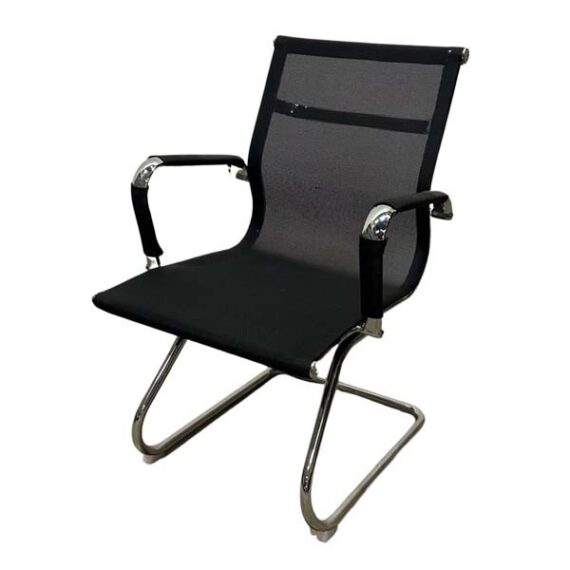 OF-031 | BLACK MESH BACK MEETING CHAIR CHROME FRAME SLED BASE