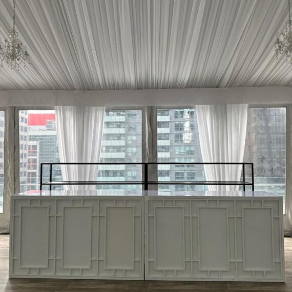 BAR-080 | 6FT GEO WINDOW BAR WHITE FRAME WHITE PLEXI