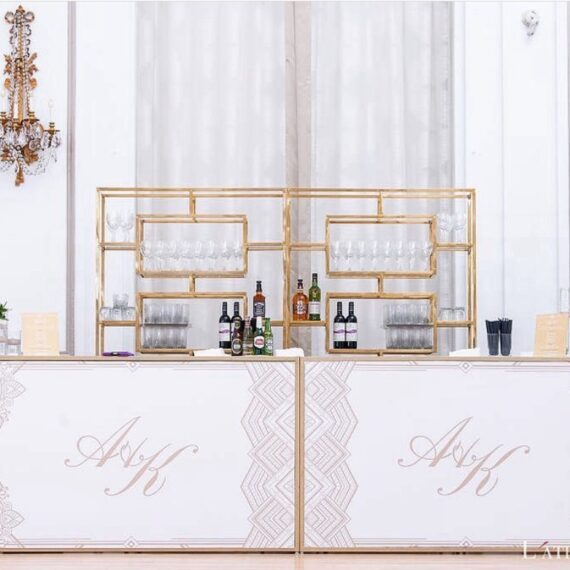 BAR-054 | GEO RECTANGULAR WINE SHELF GOLD FRAME CLEAR PLEXI