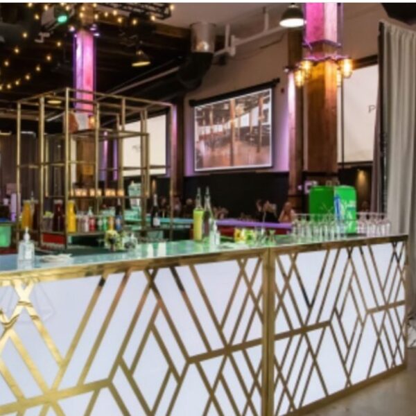 BAR-062 | 8FT GEO GEM BAR GOLD FRAME BAR WHITE PLEXI