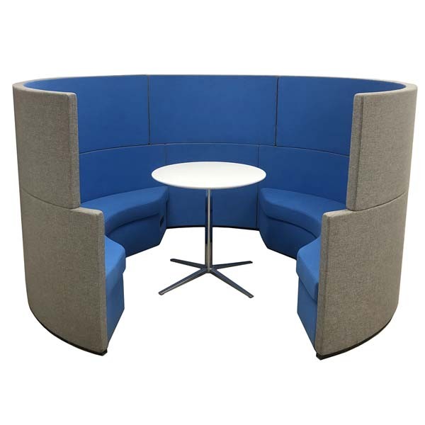 OF-054 | LIGHT BLUE CIRCULAR MEETING POD WITH TABLE & OUTLETS