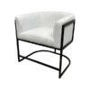 SS-617 | ROUND WHITE LINEN FABRIC SINGLE CHAIR BLACK FRAME