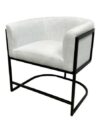 SS-617 | ROUND WHITE LINEN FABRIC SINGLE CHAIR BLACK FRAME