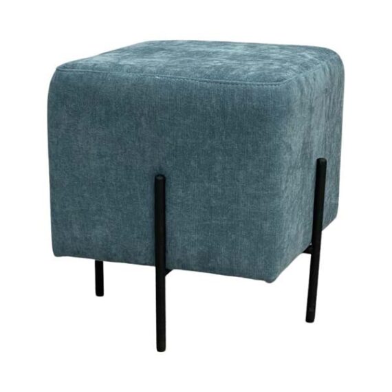 SS-640 | SQUARE OTTOMAN OCEAN BLUE FABRIC WITH BLACK LEGS