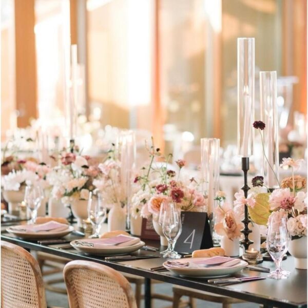 CASUAL-130 | 8FT RECTANGULAR BLACK FRAME DINING TABLE WITH PLEXI TOP