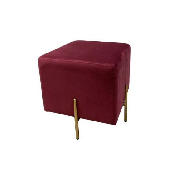 SS-583 | SQUARE VELVET OTTOMAN CRIMSON WITH GOLD LEGS
