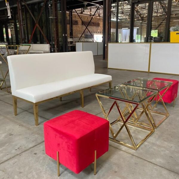 SS-581 | SQUARE VELVET OTTOMAN RED WITH GOLD LEGS