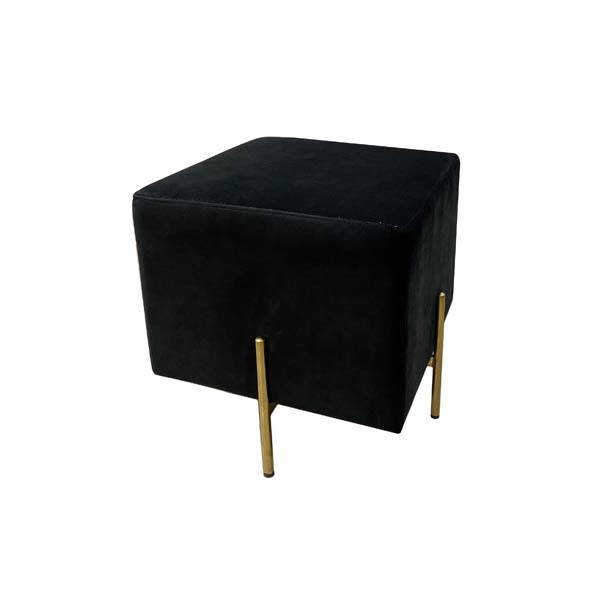 SS-584 | SQUARE VELVET OTTOMAN BLACK WITH GOLD LEGS