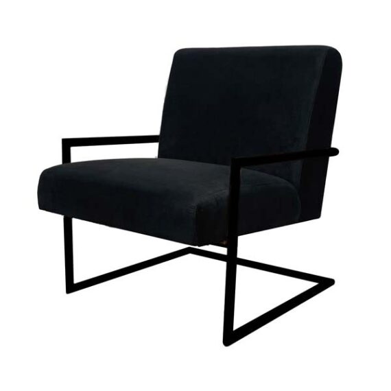 SS-642 | SQUARE SINGLE CHAIR VELVET BLACK WITH BLACK FRAME
