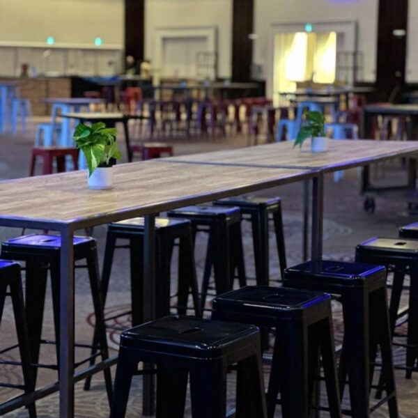 COMM-007 | COMMUNAL TABLE BROWN FRAME WITH PLEXI TOP