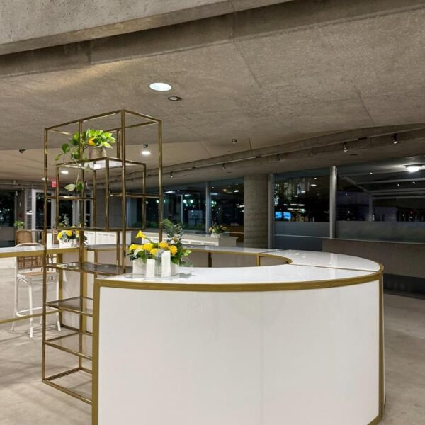 BAR-058 | GEO SQUARE WINE SHELF GOLD FRAME CLEAR PLEXI