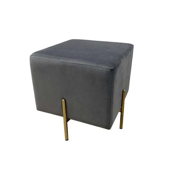 SS-580 | SQUARE VELVET OTTOMAN GREY WITH GOLD LEGS