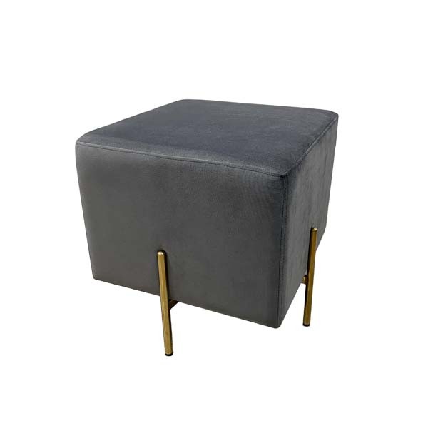 SS-580 | SQUARE VELVET OTTOMAN GREY WITH GOLD LEGS