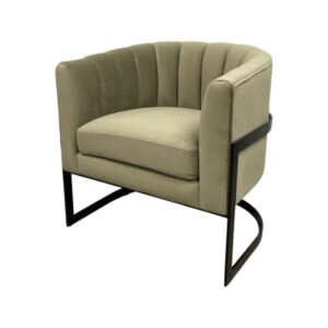 SS-616 | ROUND VELVET BLACK FRAME SINGLE CHAIR OLIVE GREEN