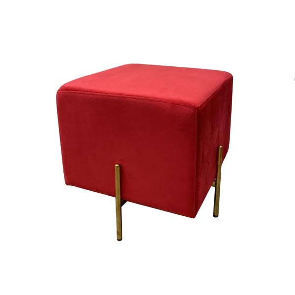 SS-581 | SQUARE VELVET OTTOMAN RED WITH GOLD LEGS
