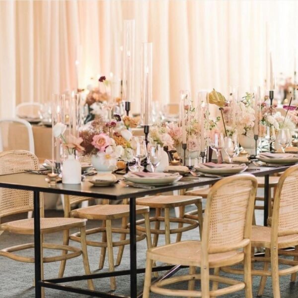 CASUAL-130 | 8FT RECTANGULAR BLACK FRAME DINING TABLE WITH PLEXI TOP