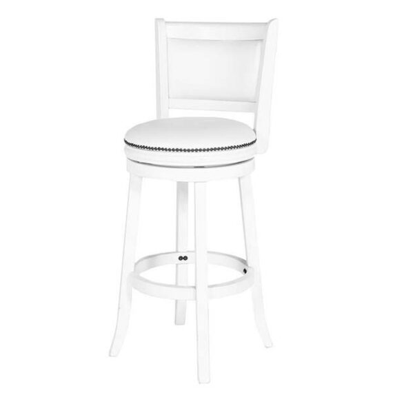 BS-043 | WOOD SWIVEL BAR STOOL WHITE FRAME WITH WHITE SEAT