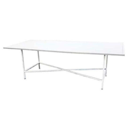 CASUAL-100 | 8FT RECTANGULAR WHITE FRAME DINING TABLE WITH PLEXI TOP