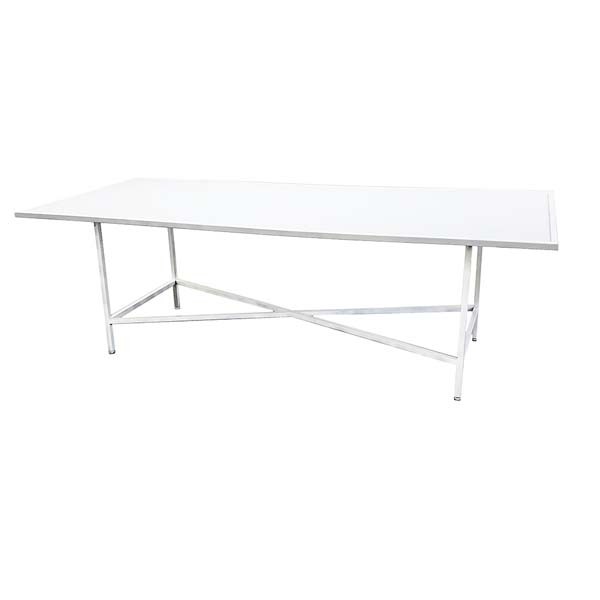 CASUAL-100 | 8FT RECTANGULAR WHITE FRAME DINING TABLE WITH PLEXI TOP