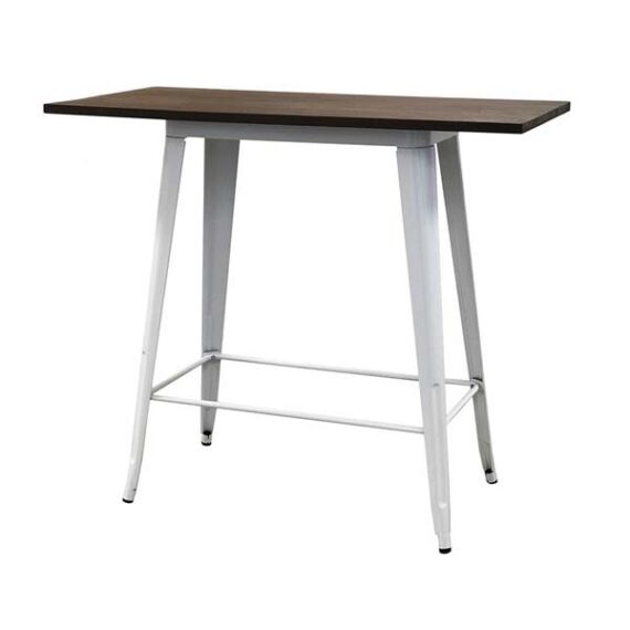 COMM-014 | INDUSTRIAL COMMUNAL TABLE WHITE FRAME WITH DARK WOOD TOP