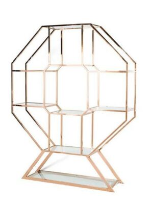 BAR-052 | GEO OCTAGON WINE SHELF GOLD FRAME CLEAR PLEXI