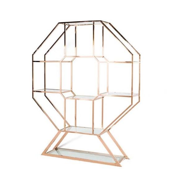 BAR-052 | GEO OCTAGON WINE SHELF GOLD FRAME CLEAR PLEXI