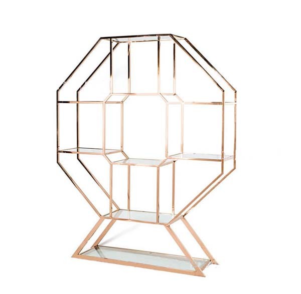 BAR-052 | GEO OCTAGON WINE SHELF GOLD FRAME CLEAR PLEXI