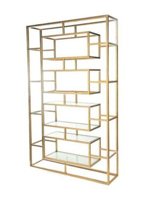 BAR-054 | GEO RECTANGULAR WINE SHELF GOLD FRAME CLEAR PLEXI