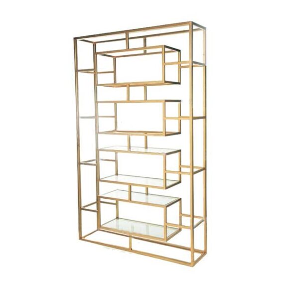 BAR-054 | GEO RECTANGULAR WINE SHELF GOLD FRAME CLEAR PLEXI