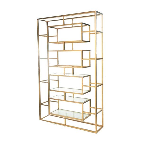 BAR-054 | GEO RECTANGULAR WINE SHELF GOLD FRAME CLEAR PLEXI