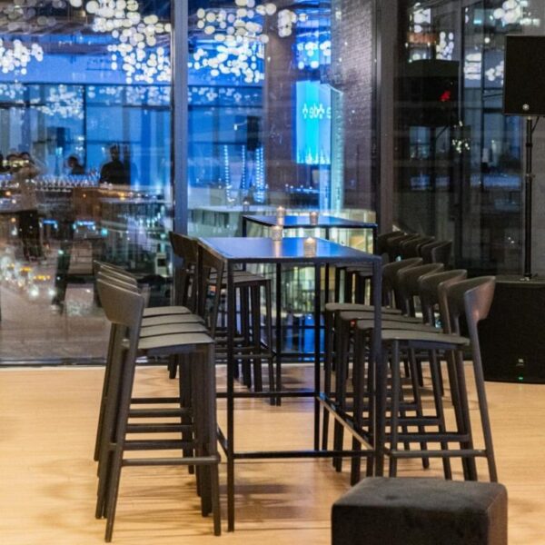 COMM-018 | COMMUNAL TABLE BLACK FRAME WITH PLEXI TOP