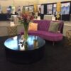 ET-CASUAL-057 | SMALL GOLD FRAME ACCENT TABLE BLACK GLASS TOP