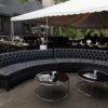 CT-008 | SMALL ROUND BRUSHED FRAME COFFEE TABLE BLACK GLASS TOP