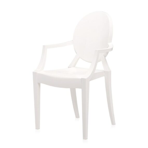 CH-146 | WHITE ACRYLIC ROUND BACK CHAIR WITH ARMS