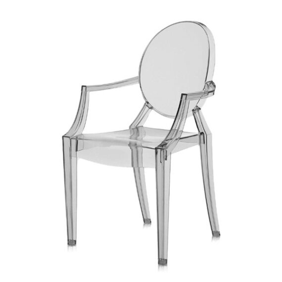 CH-147 | SMOKE ACRYLIC ROUND BACK CHAIR WITH ARMS