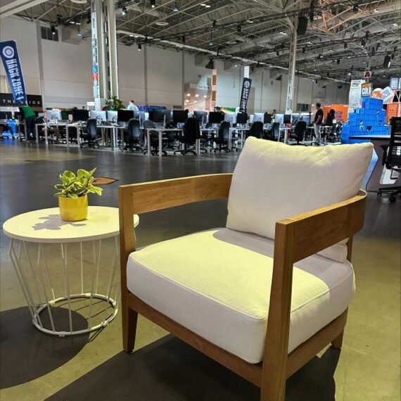 SS-701 | NIAGARA NATURAL WOOD SINGLE CHAIR WITH LINEN FABRIC CUSHIONS