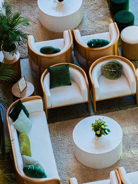 SS-622 | NAPA NATURAL CANE SOFA WHITE LINEN FABRIC