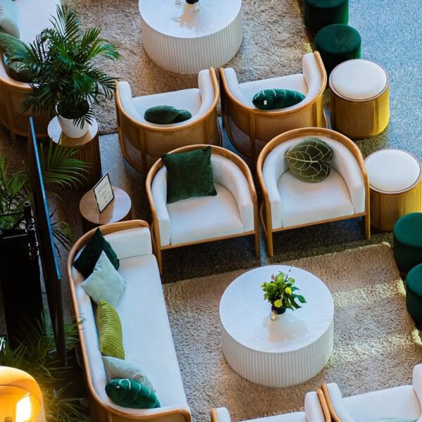 SS-622 | NAPA NATURAL CANE SOFA WHITE LINEN FABRIC